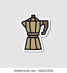 moka pot sticker doodle icon, vector illustration