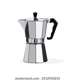 Ilustración vectorial de la olla de Moka aislada en un fondo blanco. Cafetera Vector aislado. Una cafetera moka pot.