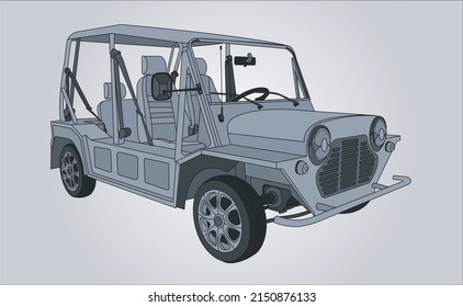  Moke Car Electric Vehicle High Details Vector Illustration