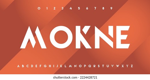MOKNE Modern abstract digital tech font. Logo creative font, type, technology, movie, digital, music, movie. Font and illustration in vector format.