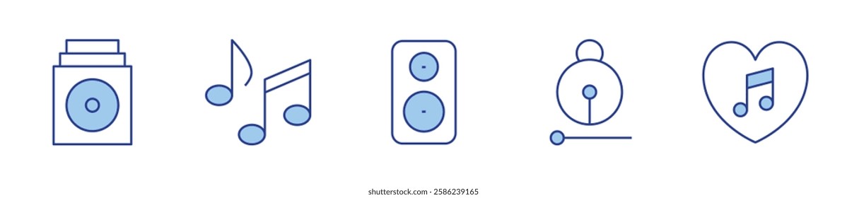 moktak, music, music album, musical note, speaker. Music Icon vector illustration. Line Duotone style. Editable stroke.