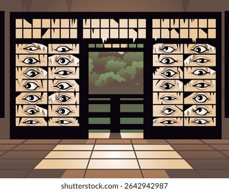 mokumokuren mito do folclore japonês da parede de olhos
