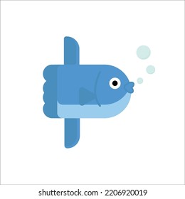 mola mola fish fresh bright blue illustration deep sea ocean bubble flat illustration