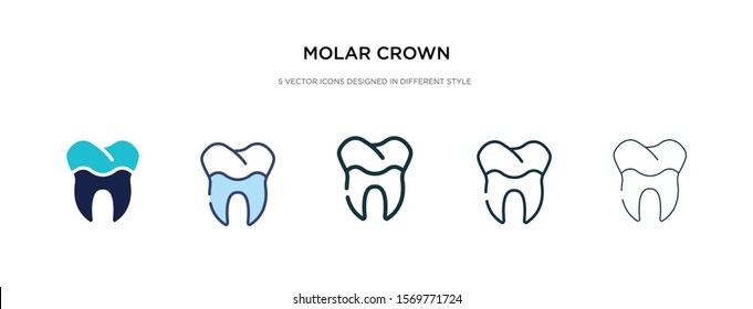 molar crown icon in different style vector illustration. two colored and black molar crown vector icons designed in filled, outline, line and stroke style can be used for web, mobile, ui