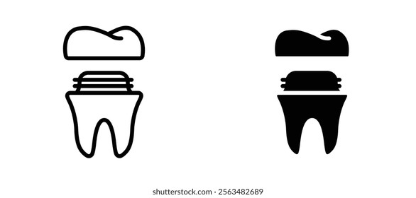 Molar crown icons in outline and fill. vector illustration for ui.