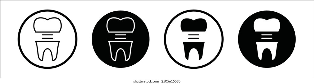 Molar crown vector icon set black filled and outlined style.