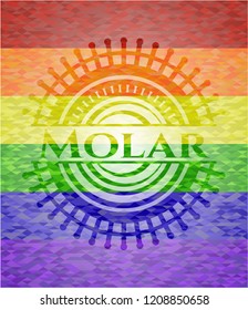 Molar emblem on mosaic background with the colors of the LGBT flag