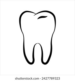 Símbolo de diente sano molar. Silueta de diente humano, logotipo dental. Icono de vector de contorno de diente aislado sobre fondo blanco.