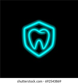 Molar inside a shield blue glowing neon ui ux icon. Glowing sign logo vector