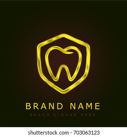 Molar inside a shield golden metallic logo