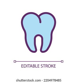 Molar pixel perfect RGB color ui icon. Dental clinic. Dental care. Toothache. Simple filled line element. GUI, UX design for mobile app. Vector isolated pictogram. Editable stroke. Arial font used