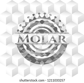 Molar realistic grey emblem with cube white background
