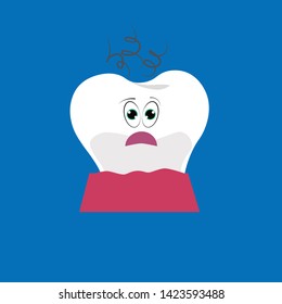Molar tooth animated character surprised and worried about aches. vector, illustration.