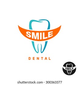 Molar tooth logo template with smile shaped text place