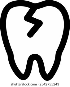 Ícone de contorno de dente rachado molar não saudável. Silhueta de dente humano, dentária. Apto para apresentação de doença dentária.