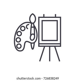 molbert and palette with brush vector line icon, sign, illustration on background, editable strokes