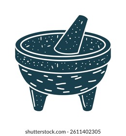 Molcajete Stone mortar with a textured bowl and short legs, side view - Authentic Molcajete Stone Mortar Side View