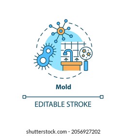 Mold concept icon. Indoor air pollution idea thin line illustration. Molds growth in building. Dampness, humidity, condensation. Vector isolated outline RGB color drawing. Editable stroke