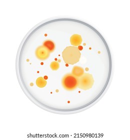 Zusammensetzung der Bakterienkolonie von Malten Pilzen mit isoliertem realistischem Bild der Laborplatte mit Mikroben, Vektorgrafik