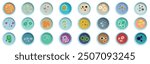 Mold fungus colonies icons set. Set of petri dishes with colonies of colorful bacteria or mold growing in them