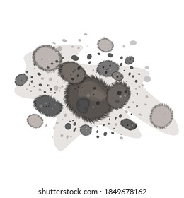 
Mold icon isolated on white background. Round mildew mycelium. Fungi growing on food. Grey round fungal mucor surface. Condensation, damp, high humidity and respiratory problems. Vector illustration