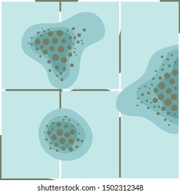 Mold on the blue tile in the bathroom. Stains on the wall. Vector image.