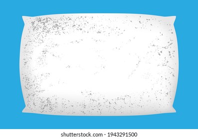 mold on pillow fabric, fungus dirty on pillow white, old pillow isolated on light blue, vector