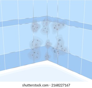 Mold On The Tile In The Bathroom Mildew In The Shower. . Vector Illustration