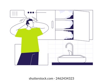 Mold problem abstract concept vector illustration. Man discovered fungus in the house, hold head at the sight of mold, property maintenance service, remediation in construction abstract metaphor.