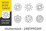 Mold resistance vector line icon set with editable stroke