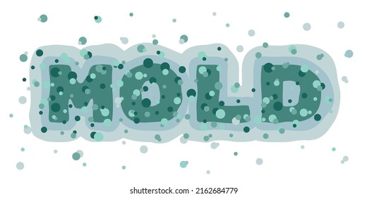 Mold spots isolated on white background. Mushrooms growing on food, the wall of the house and the humidity in the bathroom. Toxic mold spores. Vector illustration.