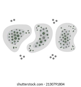 Mold spots on a white background. Toxic spores, dangerous fungi and bacteria.  Vector flat illustration. Concept humidity in the bathroom, health hazard.