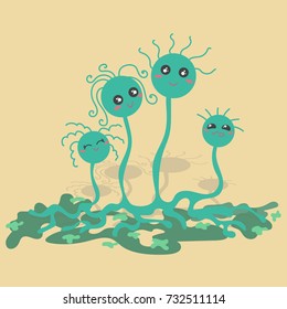 Mold vector illustration. Funny fungus cartoon. Micro biology cartoon.