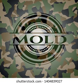 Mold written on a camouflage texture. Vector Illustration. Detailed.