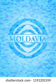Moldavia sky blue emblem with triangle mosaic background