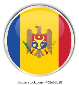 Moldavian Flag. Glossy button with glare in bright round frame.