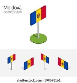 Moldavian flag (Republic of Moldova), vector set of isometric flat icons, 3D style, different views. 100% editable design elements for banner, website, presentation, infographic, poster, map. Eps 10