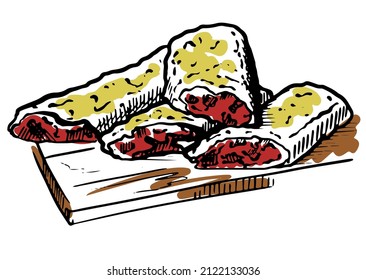 Moldavian national dish vertuta. Vector illustration of strudel on a wooden board