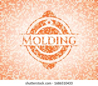 Molding abstract emblem, orange mosaic background
