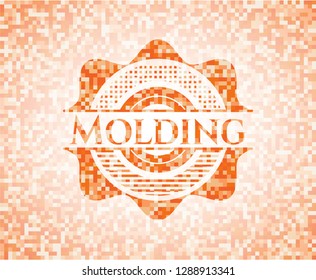 Molding orange tile background illustration. Square geometric mosaic seamless pattern with emblem inside.