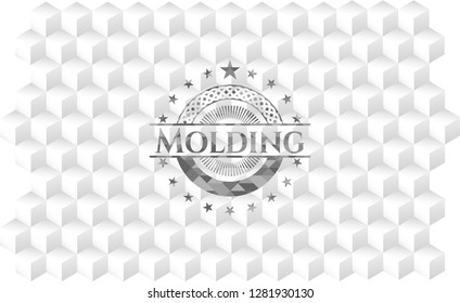 Molding realistic grey emblem with cube white background