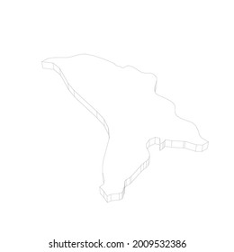 Moldavia - Mapa de silueta de contorno delgado 3D negro del área del país. Ilustración vectorial plana simple