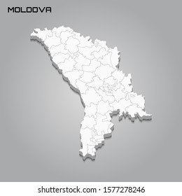 Moldova 3d map with borders of regions. Vector illustration