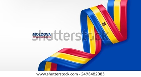 Moldova 3D ribbon flag. Bent waving 3D flag in colors of the Moldova national flag. National flag background design.