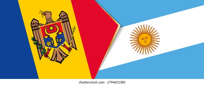 Moldova and Argentina flags, two vector flags symbol of relationship or confrontation.