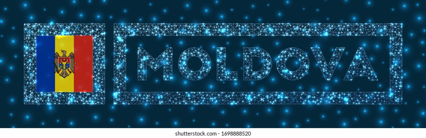 Insignia de Moldavia. Bandera de Moldavia con un brillante estilo geométrico de red. Ilustración vectorial atractiva.