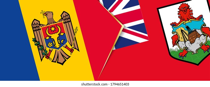 Moldova and Bermuda flags, two vector flags symbol of relationship or confrontation.