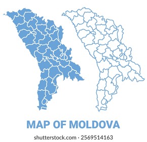 Moldova Blue map flat regions border outline vector illustration