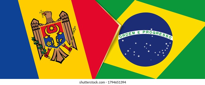 Moldova and Brazil flags, two vector flags symbol of relationship or confrontation.