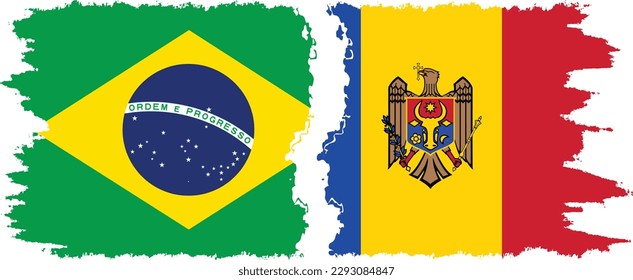 Moldova and Brazil grunge flags connection, vector